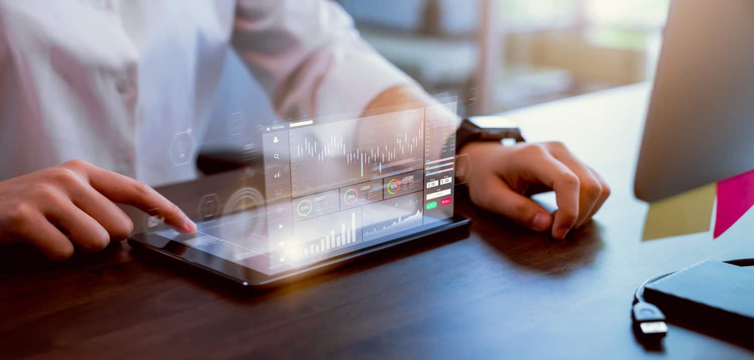 stock-exchange-market-concept-businesswoman-hand-trader-press-digital-tablet-with-graphs-analysis-candle-line-table-office-diagrams-screen