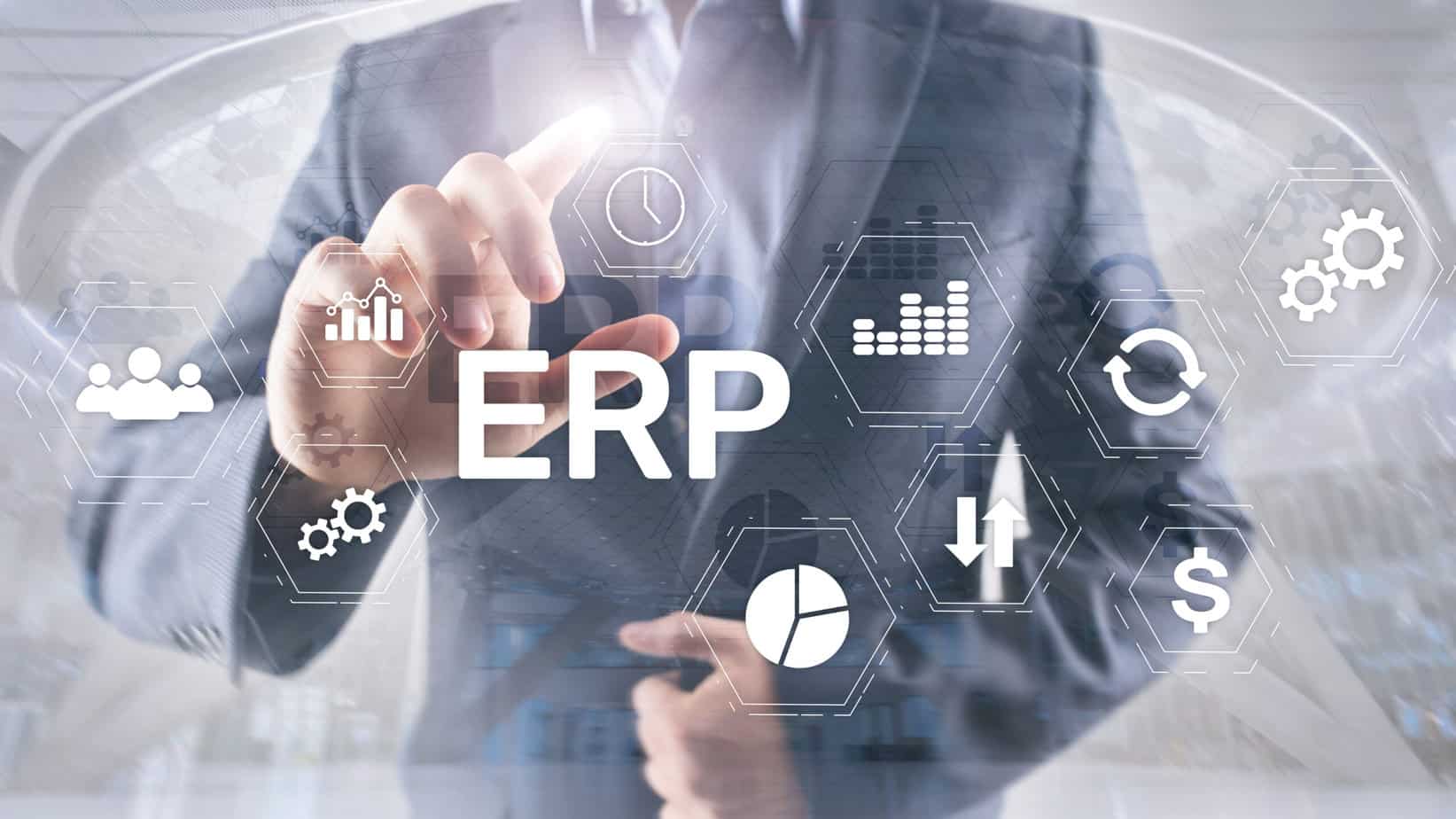 ERP system, Enterprise resource planning on blurred background. Business automation and innovation concept. ERP system